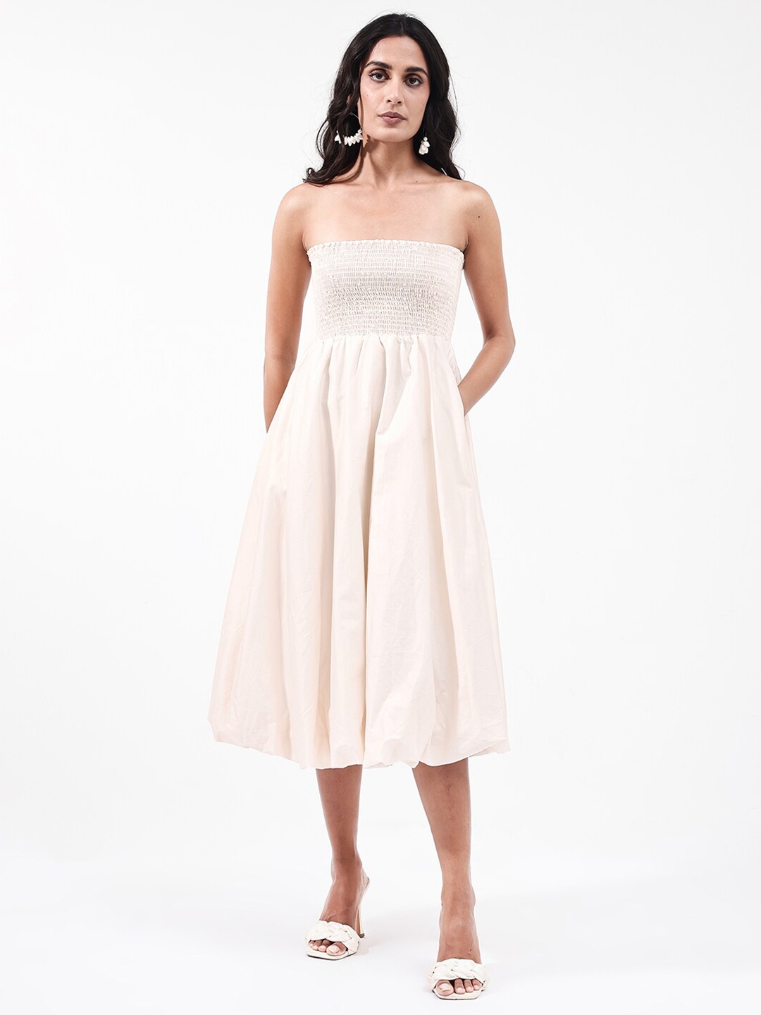 

RAREISM Strapless Fit & Flare Midi Dress, Beige