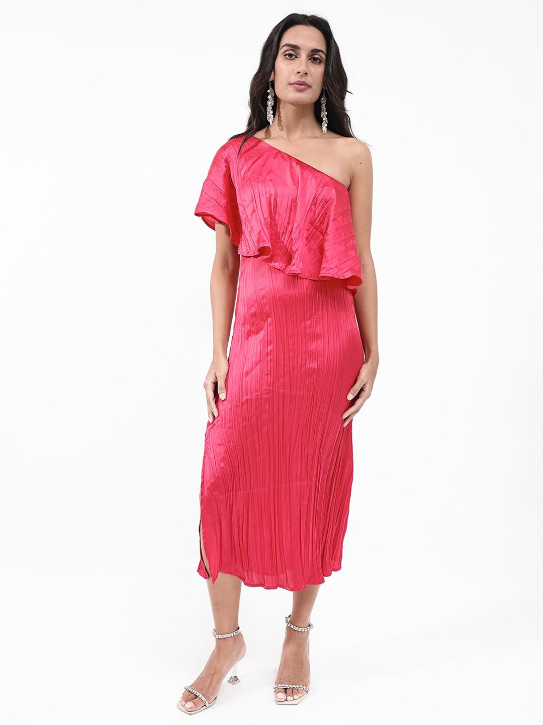 

RAREISM One Shoulder A-Line Midi Dress, Red