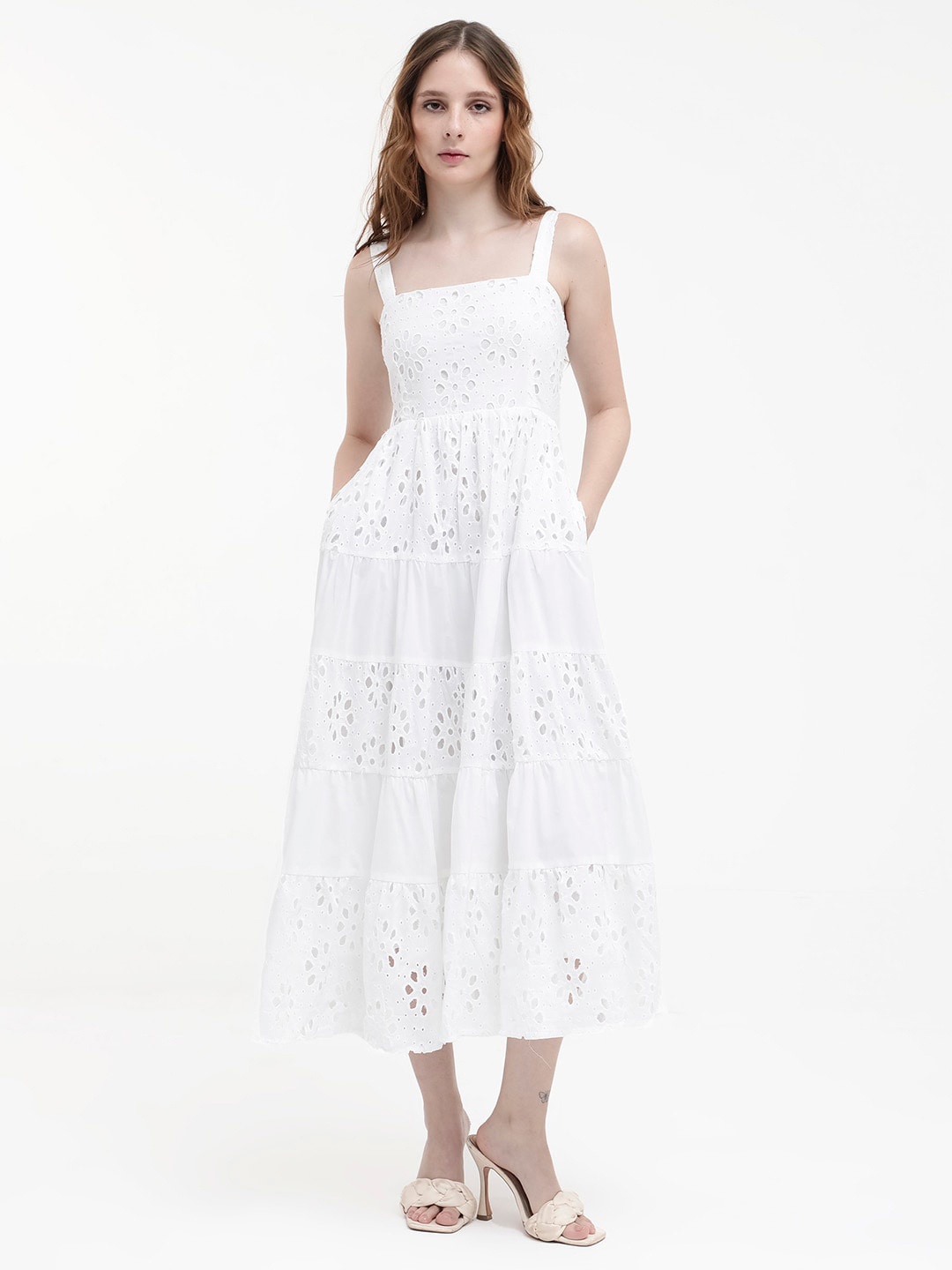 

RAREISM Shoulder Straps Fit & Flare Midi Dress, White