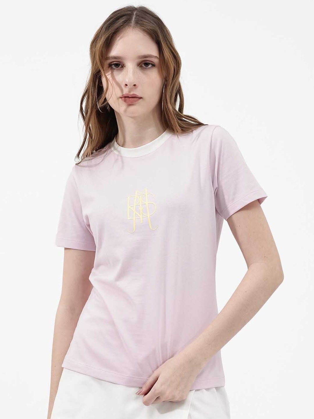 

RAREISM Round Neck Cotton T-shirt, Pink