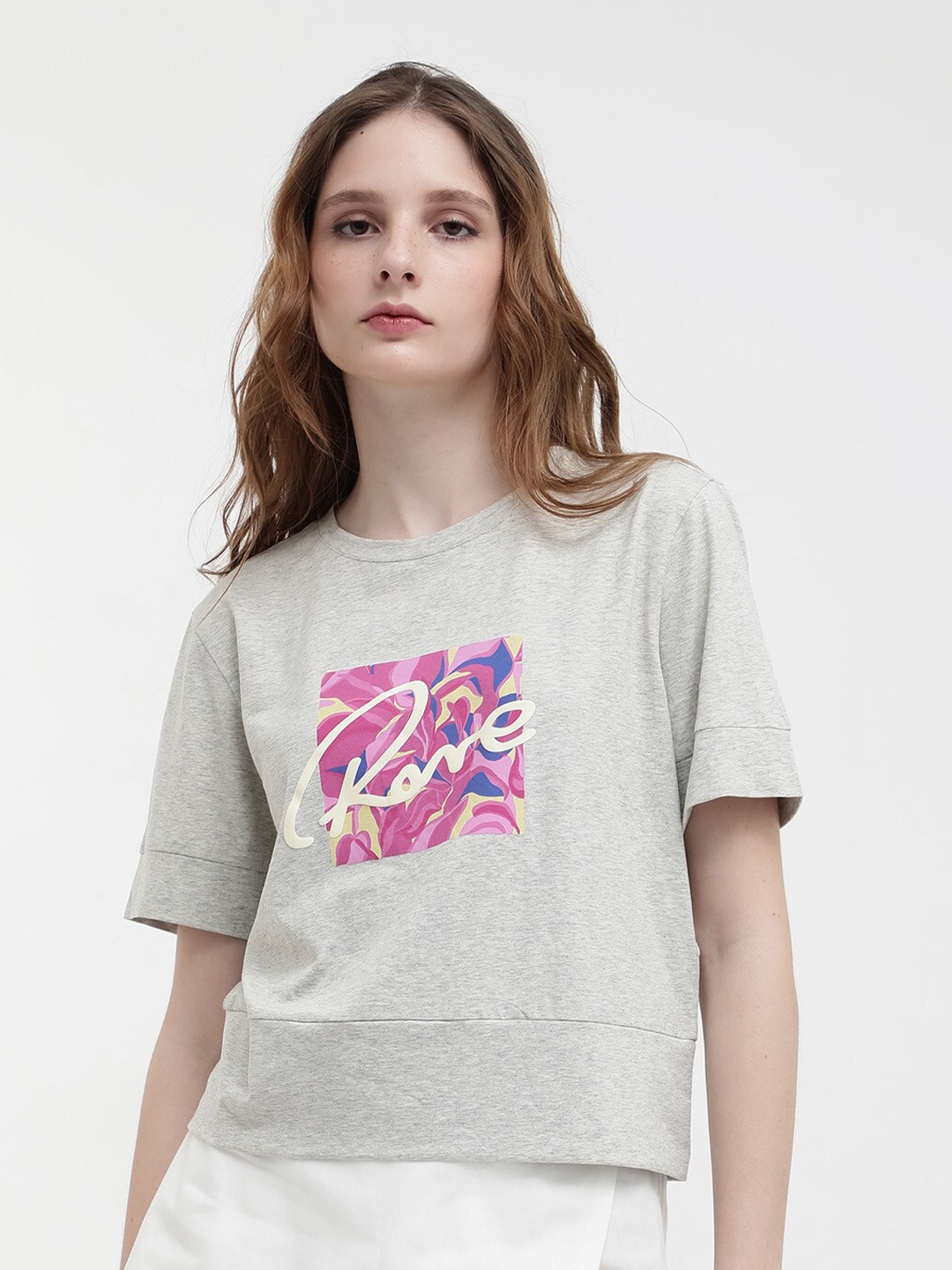 

RAREISM Typography Printed Cotton T-shirt, Grey