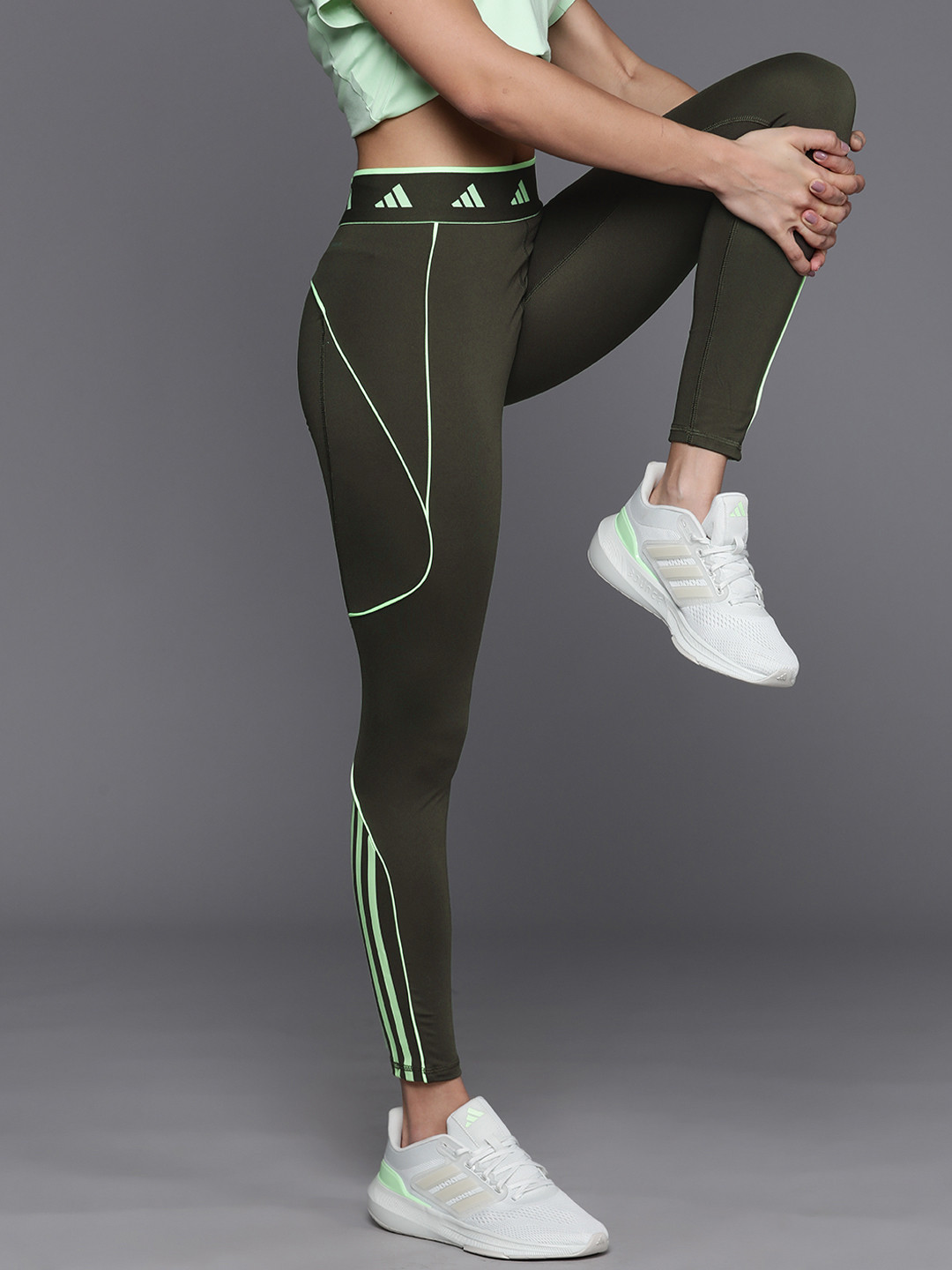 

ADIDAS Women Brand Logo Detail Hyglm Fl L Q2 Tights, Olive