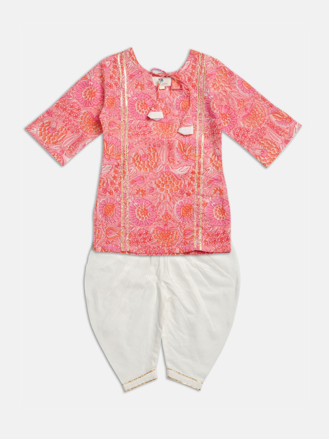 

Cute Couture Girls Floral Printed Regular Kurta with Dhoti Pants, Pink