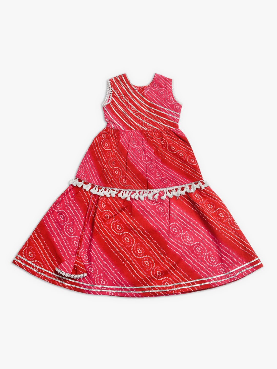 

Cute Couture Girls Bandhani Printed Regular Top with Skirt, Pink