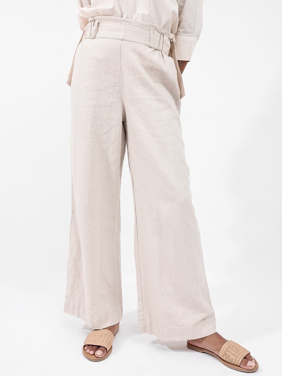 

RAREISM Women High-Rise Linen Regular Trousers, Beige