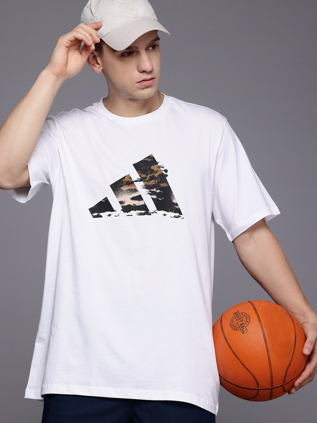 

ADIDAS Men Summer Logo Pure Cotton Basketball T-shirt, White