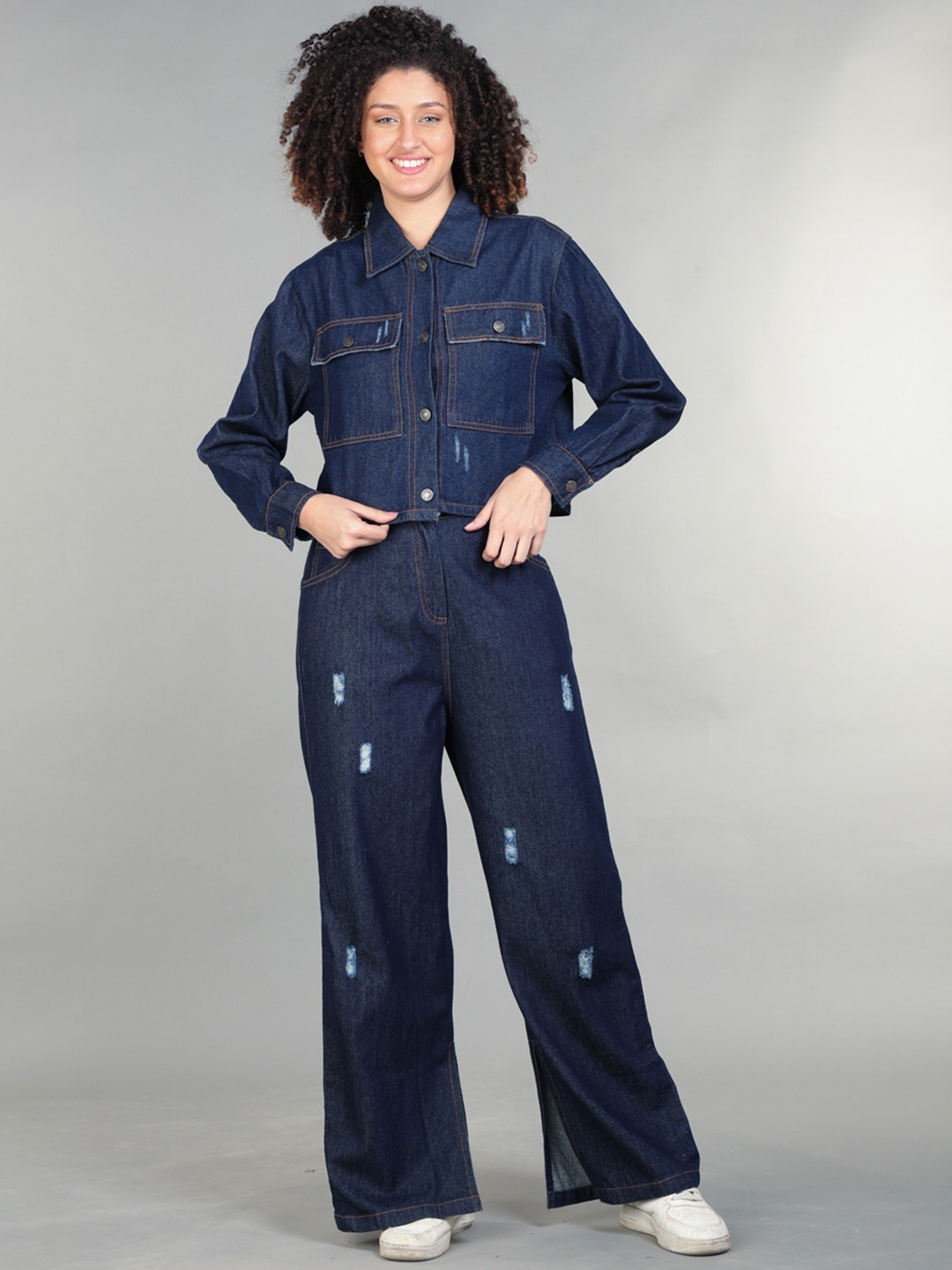 

The Roadster Lifestyle Co. Shirt Collar Jacket With Trouser, Blue