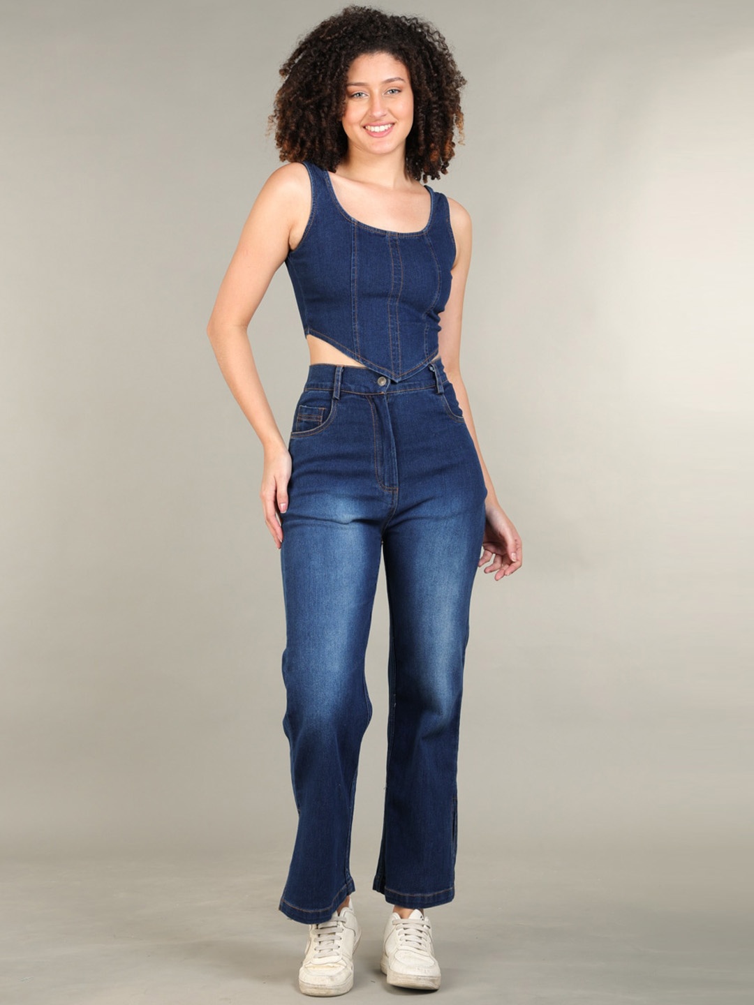 

The Roadster Lifestyle Co. Blue Denim Sleeveless Top With Jeans
