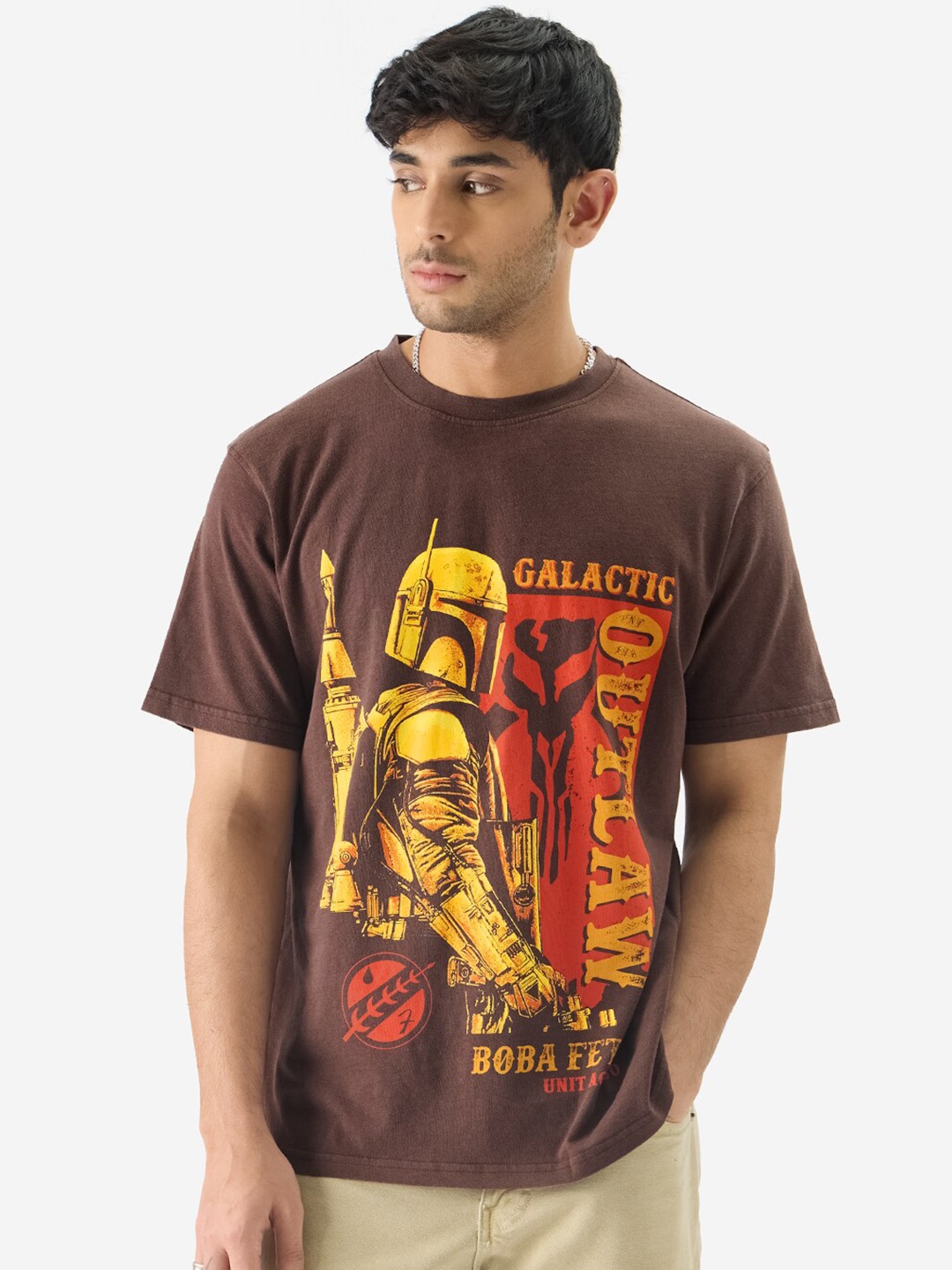 

The Souled Store Star Wars Printed Round Neck Short Sleeves Cotton T-shirt, Brown