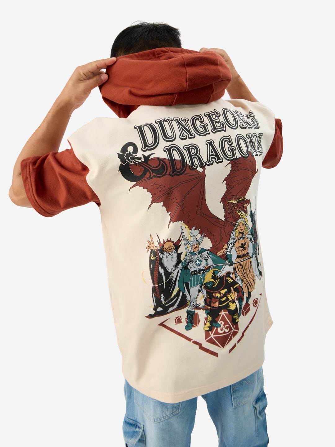 

The Souled Store Dungeons & Dragons Printed Cotton Hooded Oversized T-shirt, Off white