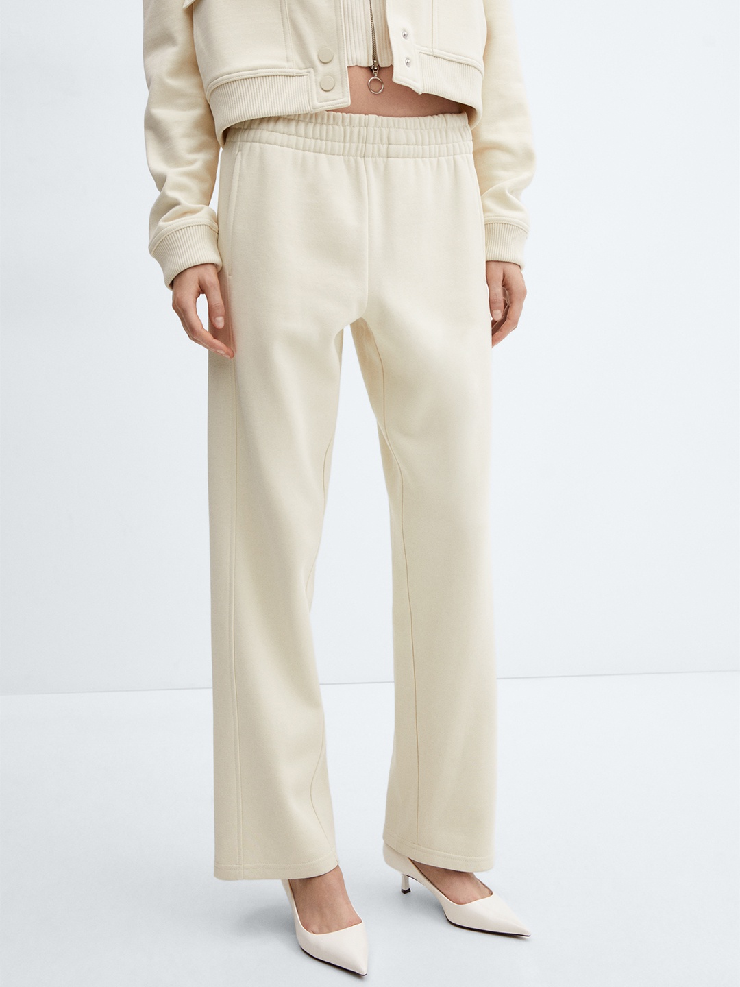 

MANGO Women Regular Fit Trousers, Cream