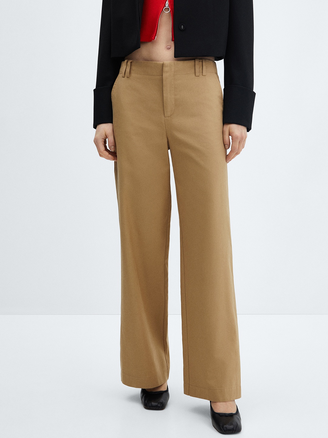 

MANGO Women Regular Fit Trousers, Taupe