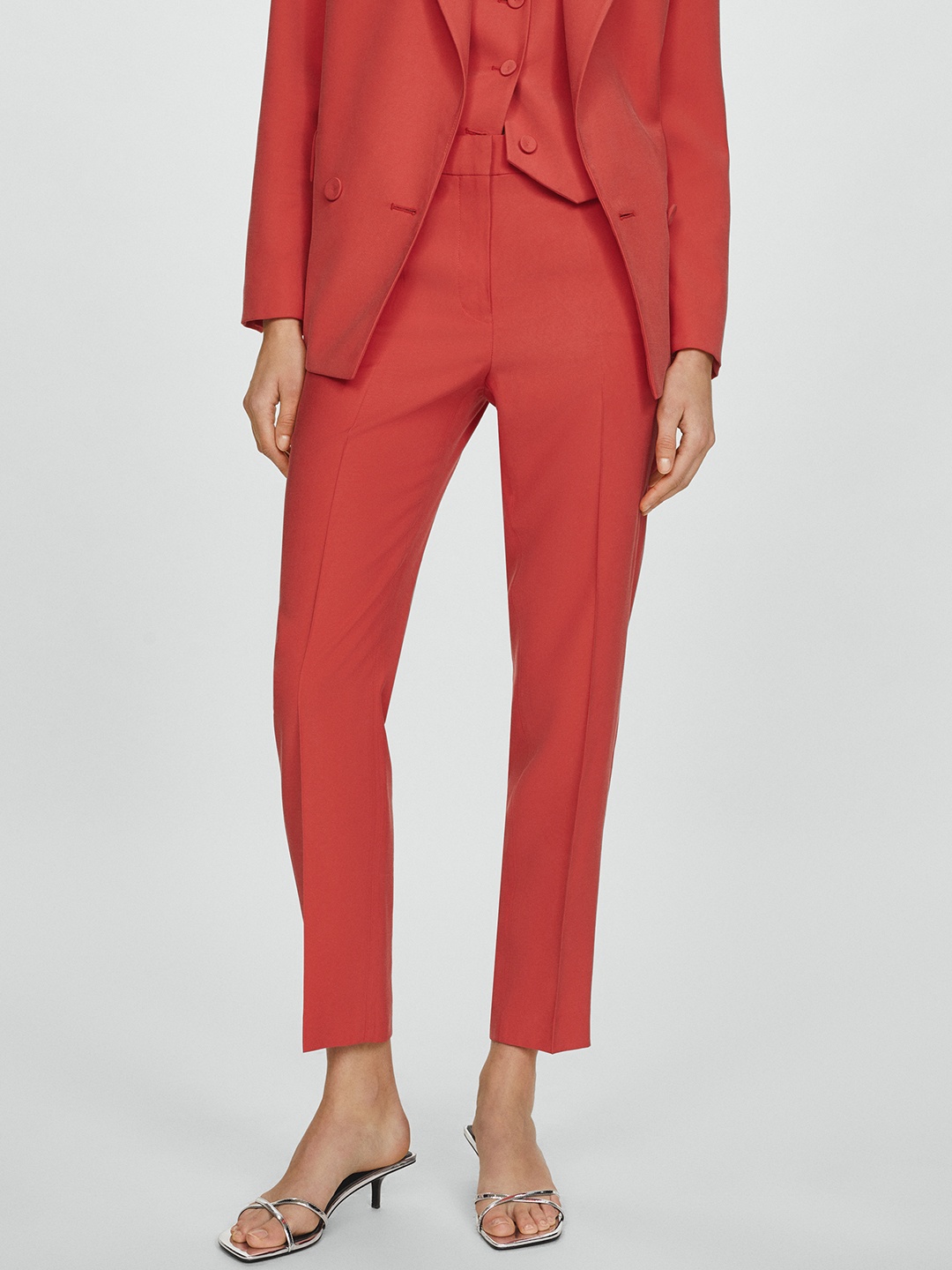 

MANGO Straight Fit Pleated Formal Trousers, Orange