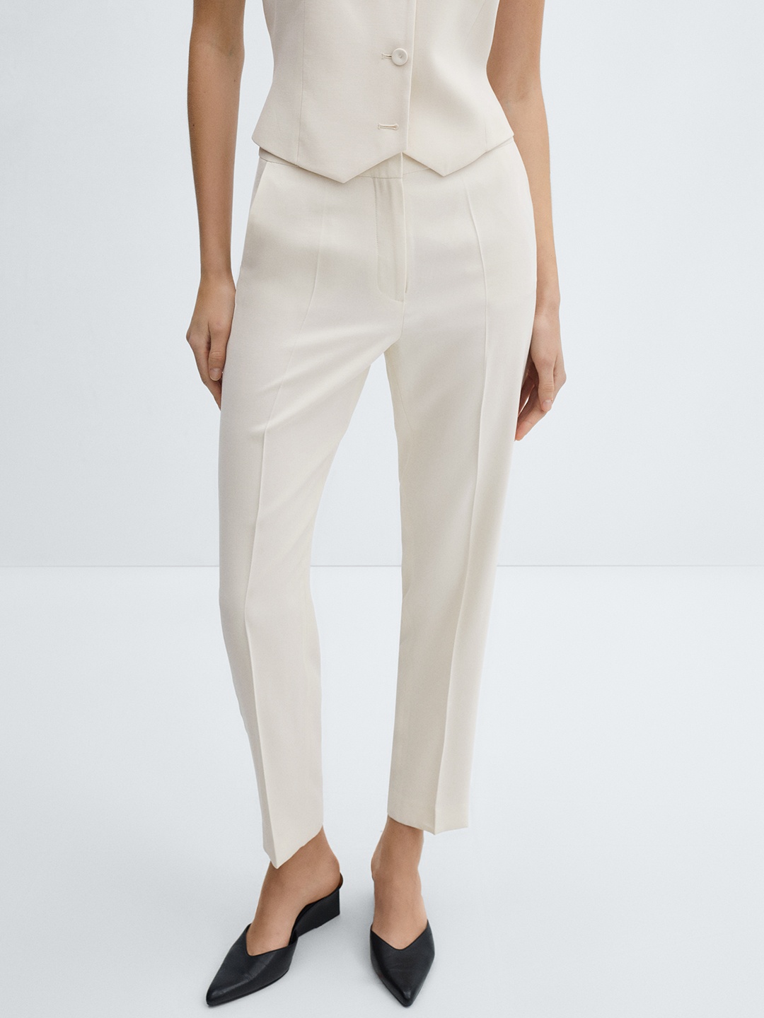 

MANGO Straight Fit Pleated Formal Trousers, White