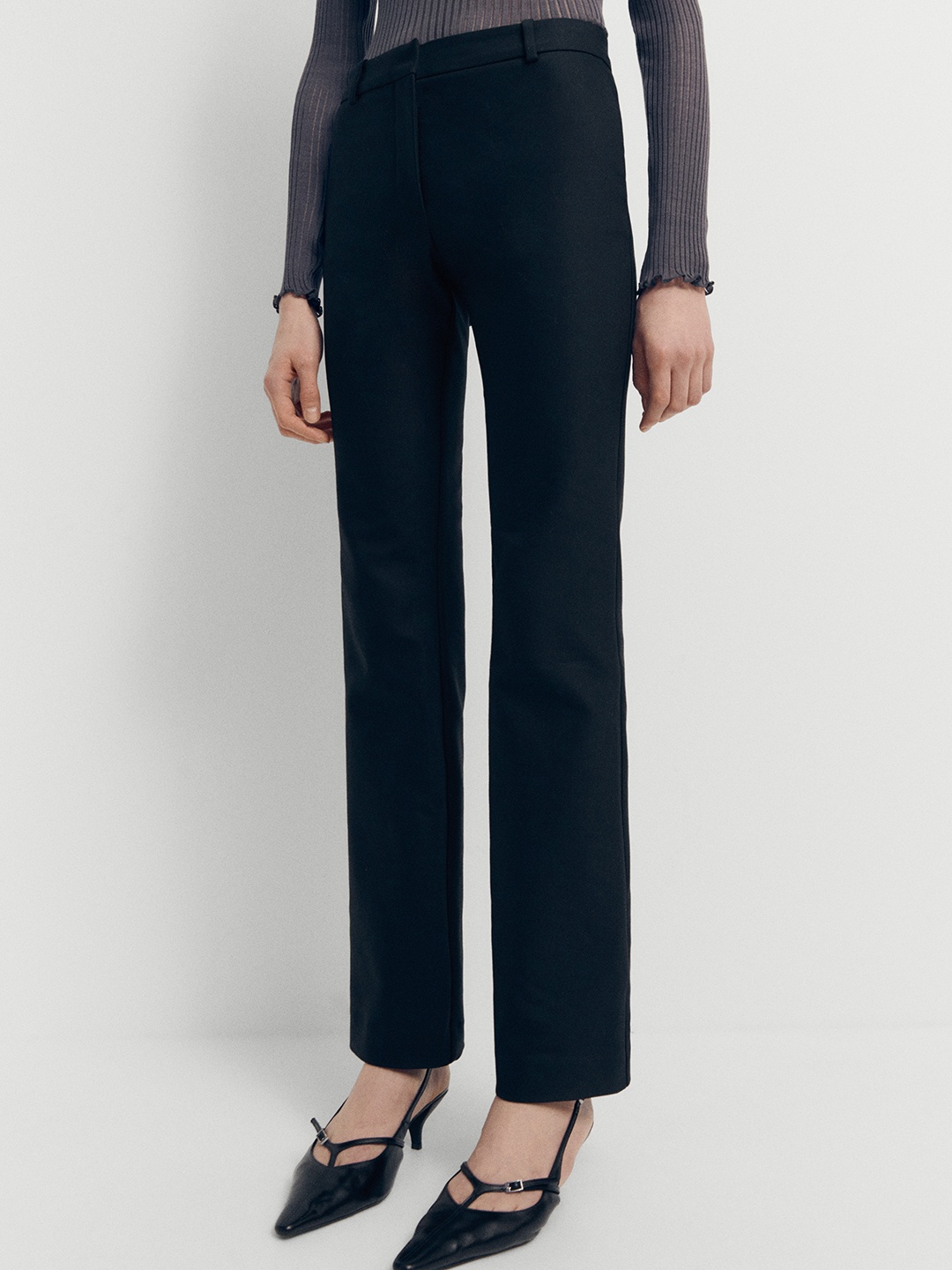 

MANGO Women Side Slit Formal Trousers, Navy blue
