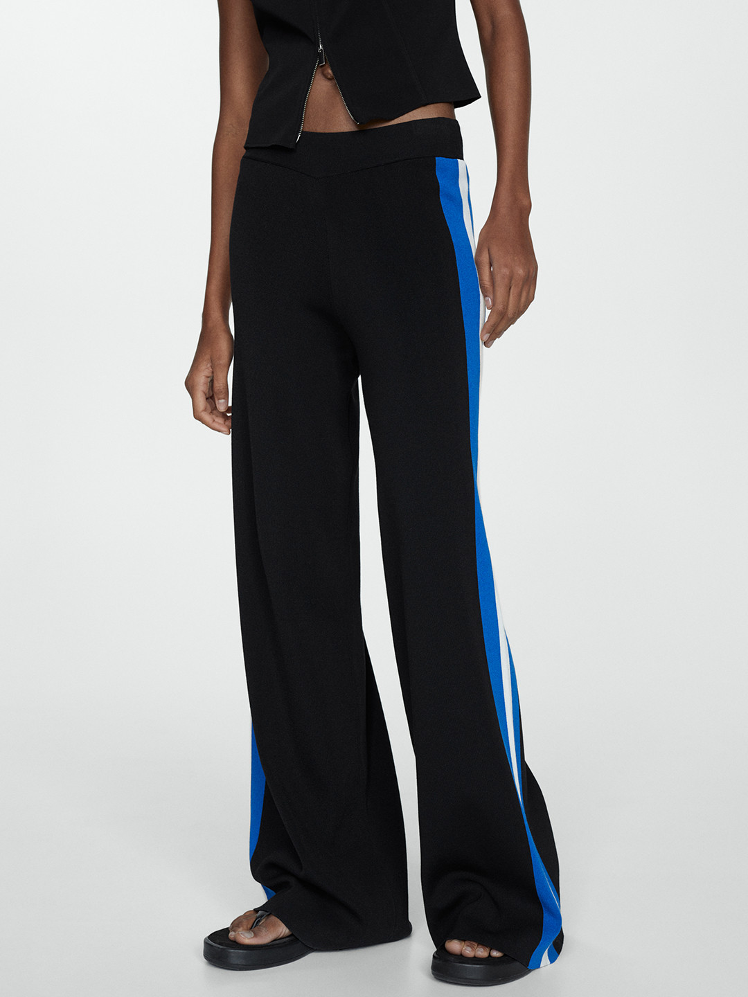 

MANGO Women Side Striped Trousers, Black
