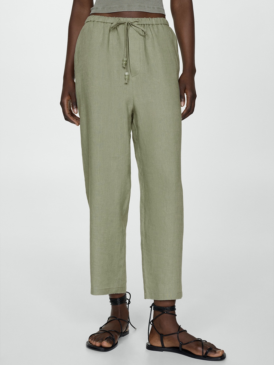 

MANGO Pure Linen Culottes Trousers, Green