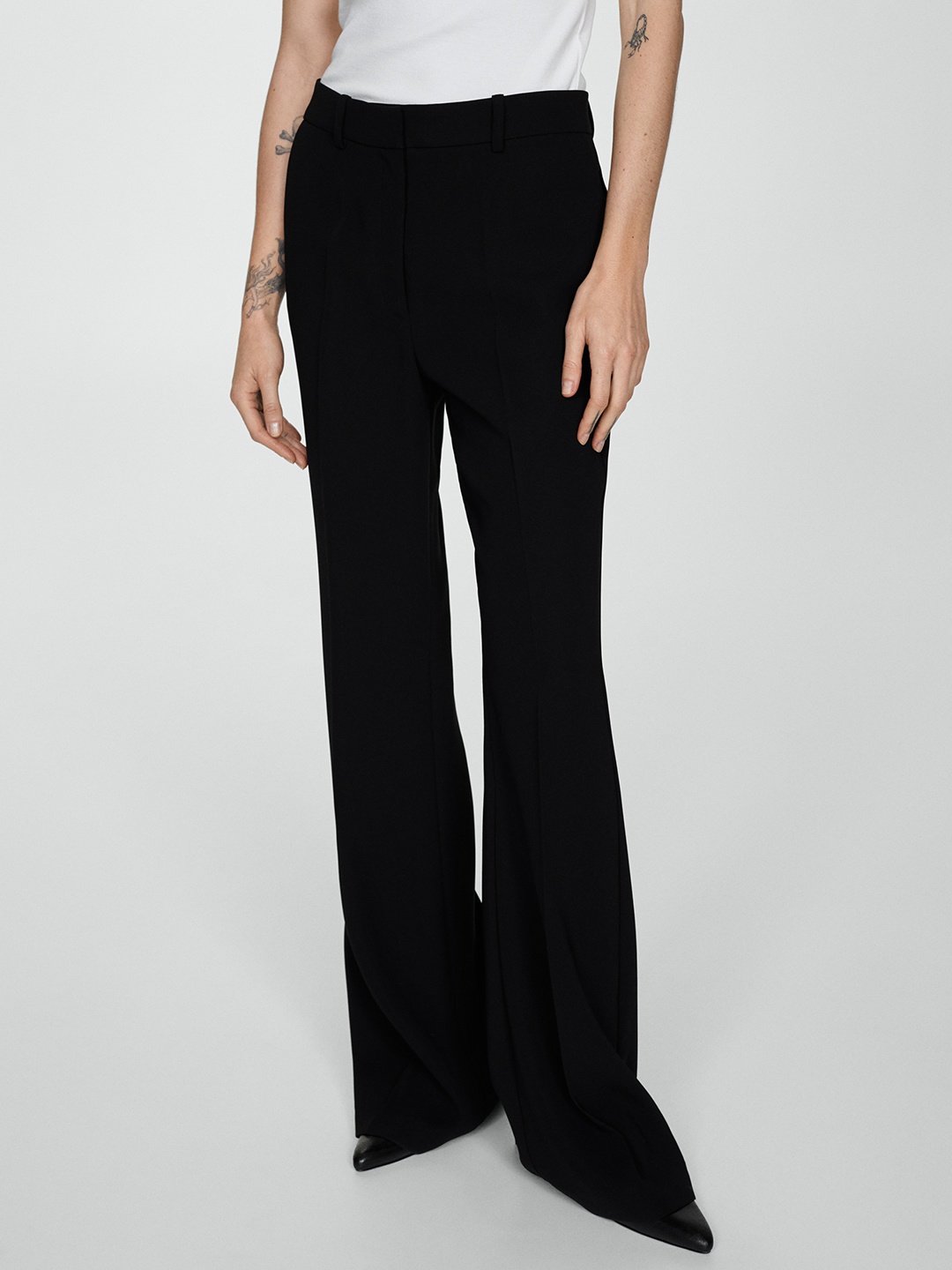 

MANGO Women Flared Trousers, Black