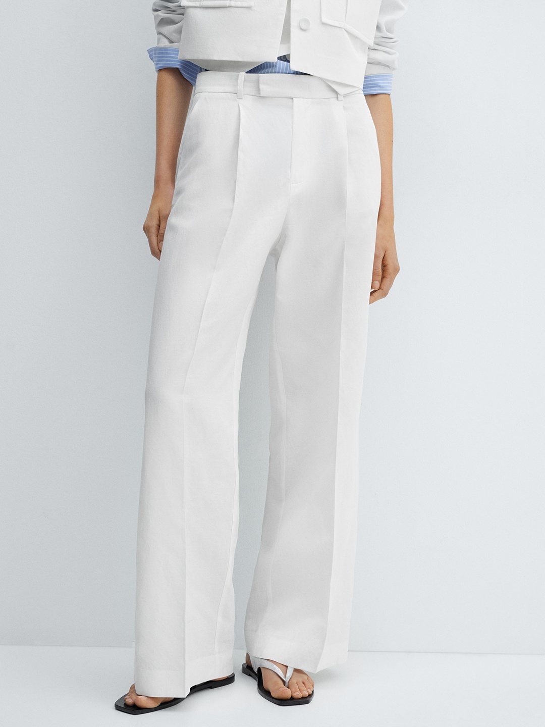 

MANGO Pleated Trousers, White