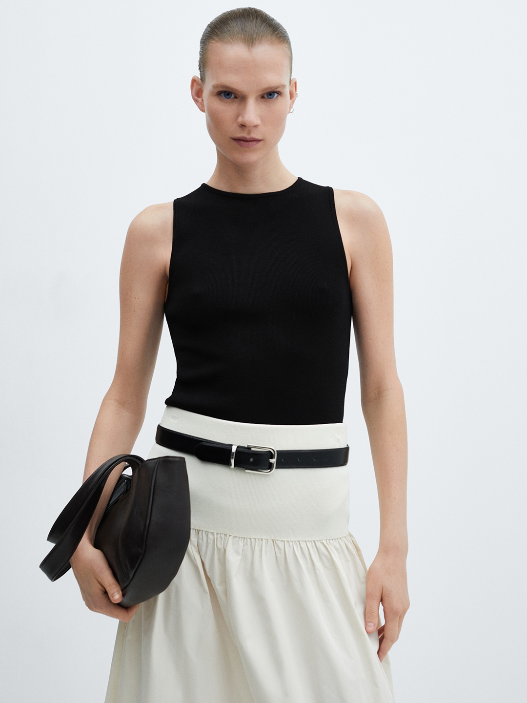 

MANGO Sleeveless Fitted Top, Black