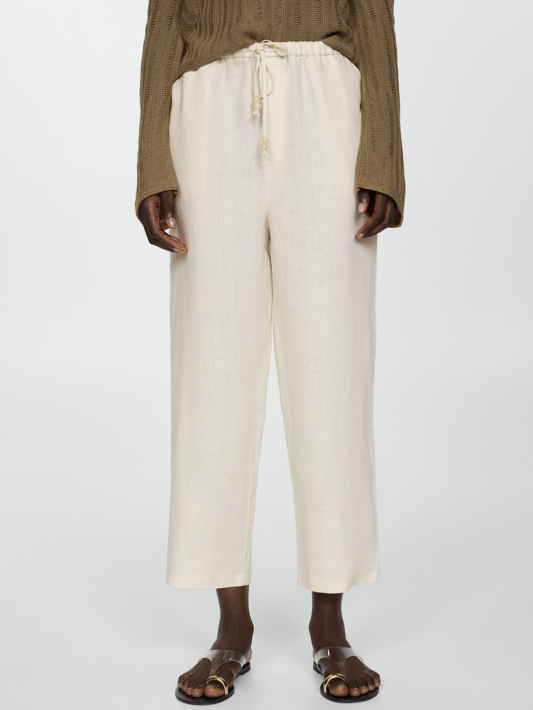 

MANGO Pure Linen Culottes Trousers, Off white