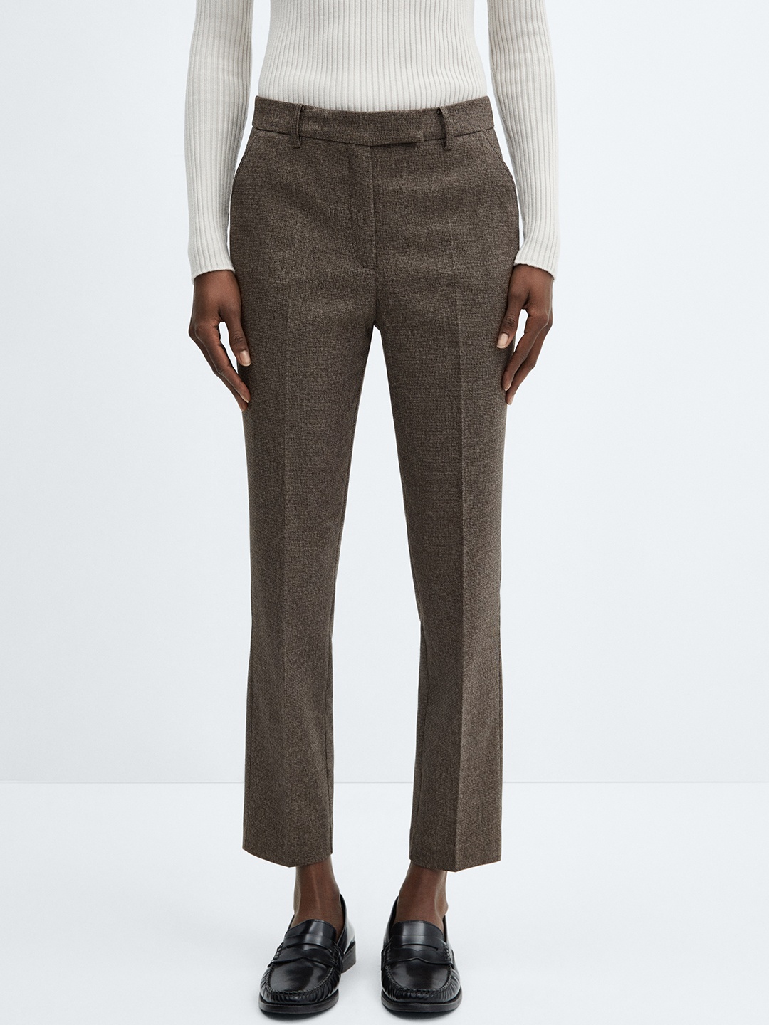 

MANGO Formal Cropped Pleated Trousers, Brown