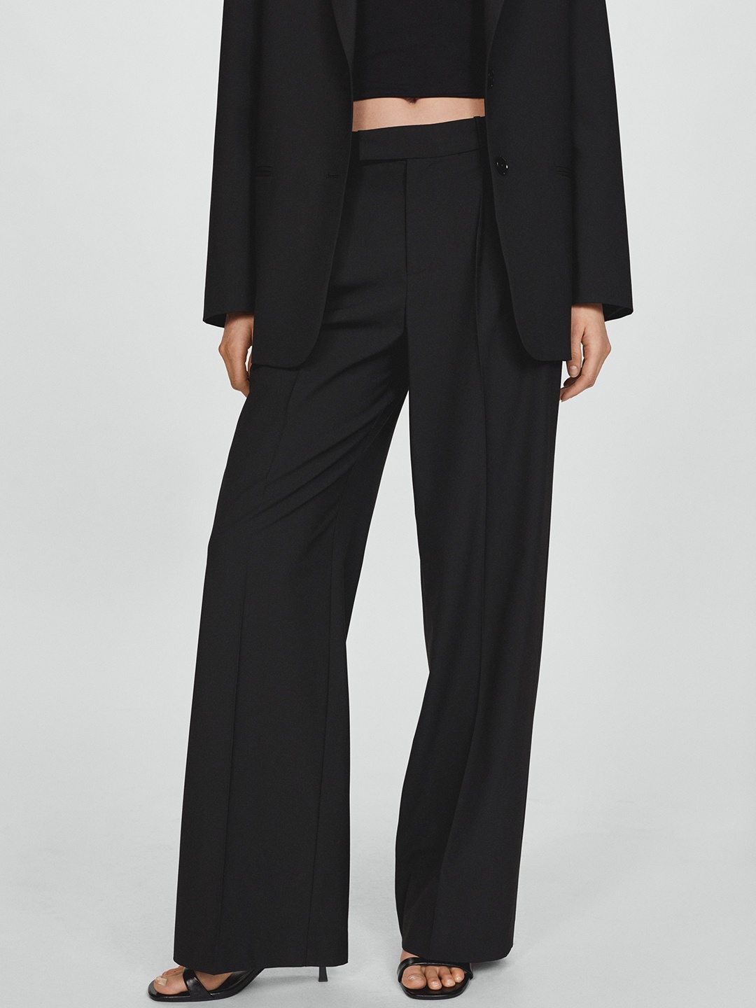 

MANGO Wide Leg Pleated Formal Trousers, Charcoal