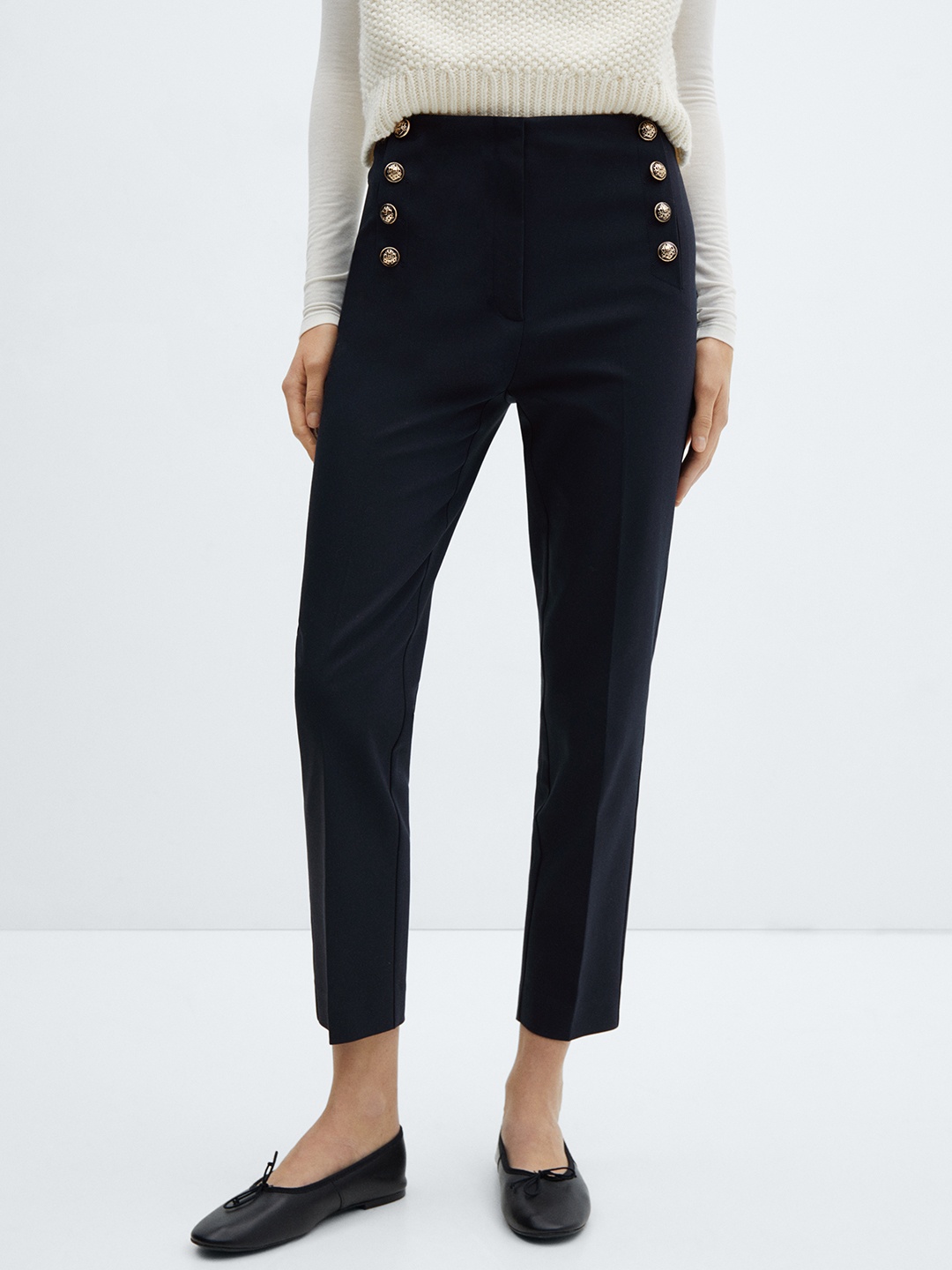 

MANGO Women Skinny Fit Cropped Trousers, Navy blue