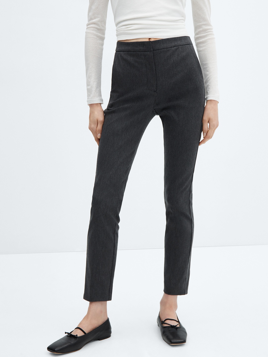 

MANGO Skinny Fit Cropped Trousers, Grey