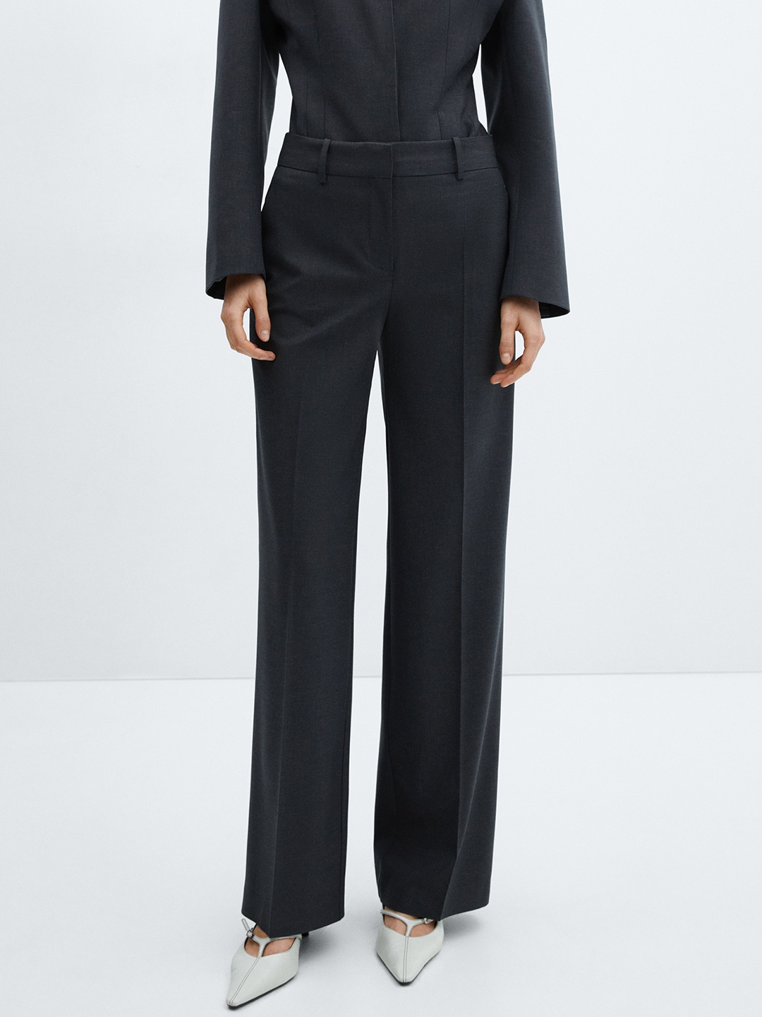 

MANGO Women Pleated Formal Trousers, Black