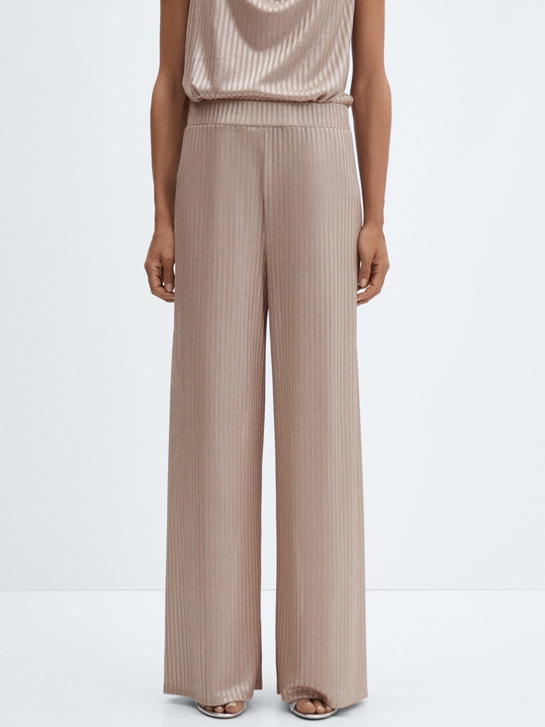 

MANGO Women Pleated Sheen Trousers, Taupe