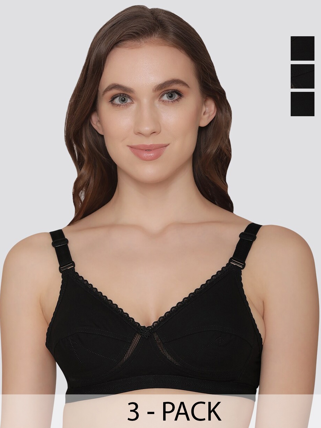 

Kalyani Diksha Pack of 3 Full Coverage Non Padded Everyday Bra BLK-BLK-BLK, Black