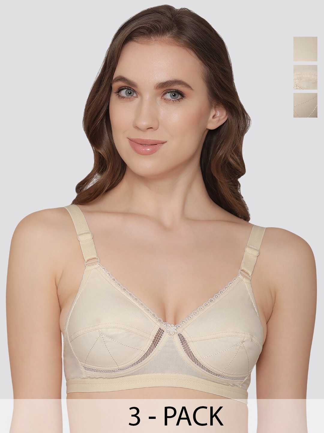 

Kalyani Diksha Pack of 3 Full Coverage Non Padded Everyday Bra SKN-SKN-SKN, Beige