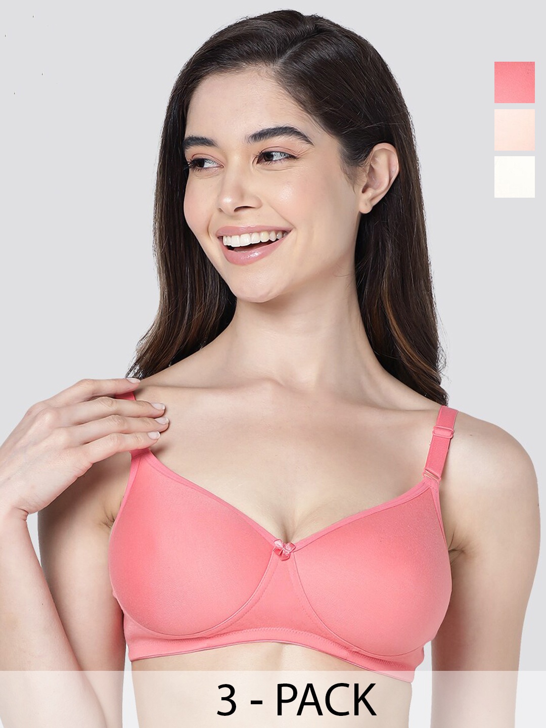 

Kalyani Cherry Pack of 3 Lightly Padded Seamless T-Shirt Bra CRL-PCH-SKN, Coral