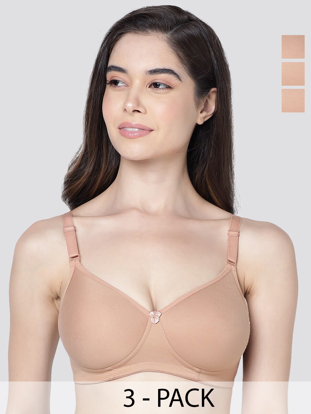 

Kalyani Cherry Pack of 3 Lightly Padded Seamless T-Shirt Bra CML-CML-CML, Camel brown
