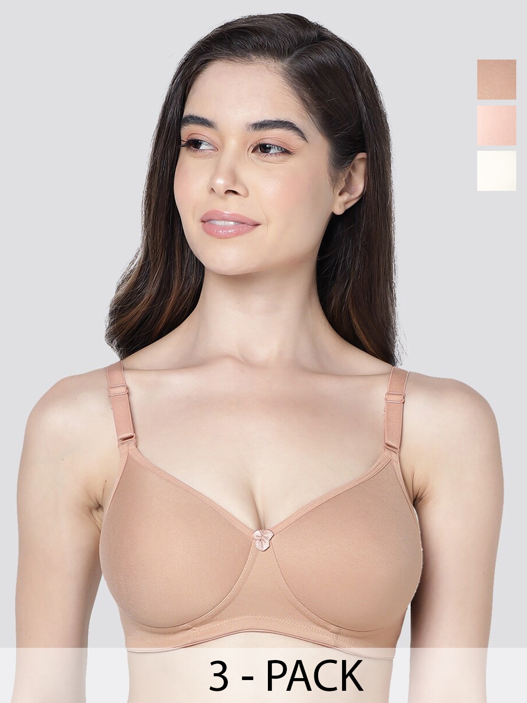 

Kalyani Cherry Pack of 3 Lightly Padded Seamless T-Shirt Bra CML-PCH-SKN, Camel brown