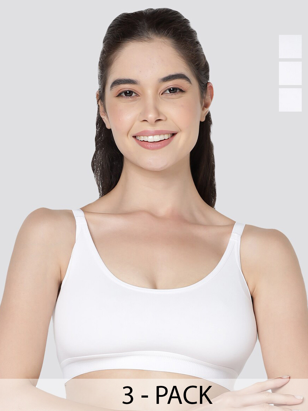 

Kalyani Cathy Pack of 3 Double Layered Seamless Slip On Bra WHT-WHT-WHT, White