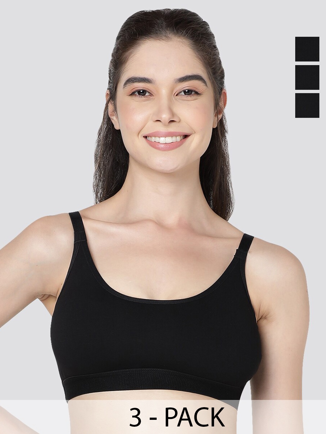 

Kalyani Cathy Pack of 3 Double Layered Seamless Slip On Bra BLK-BLK-BLK, Black