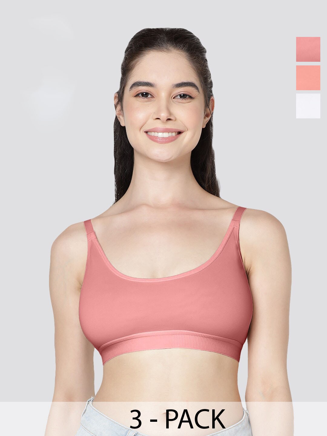 

Kalyani Cathy Pack of 3 Double Layered Seamless Slip On Bra ON-RSE-WHT, Pink