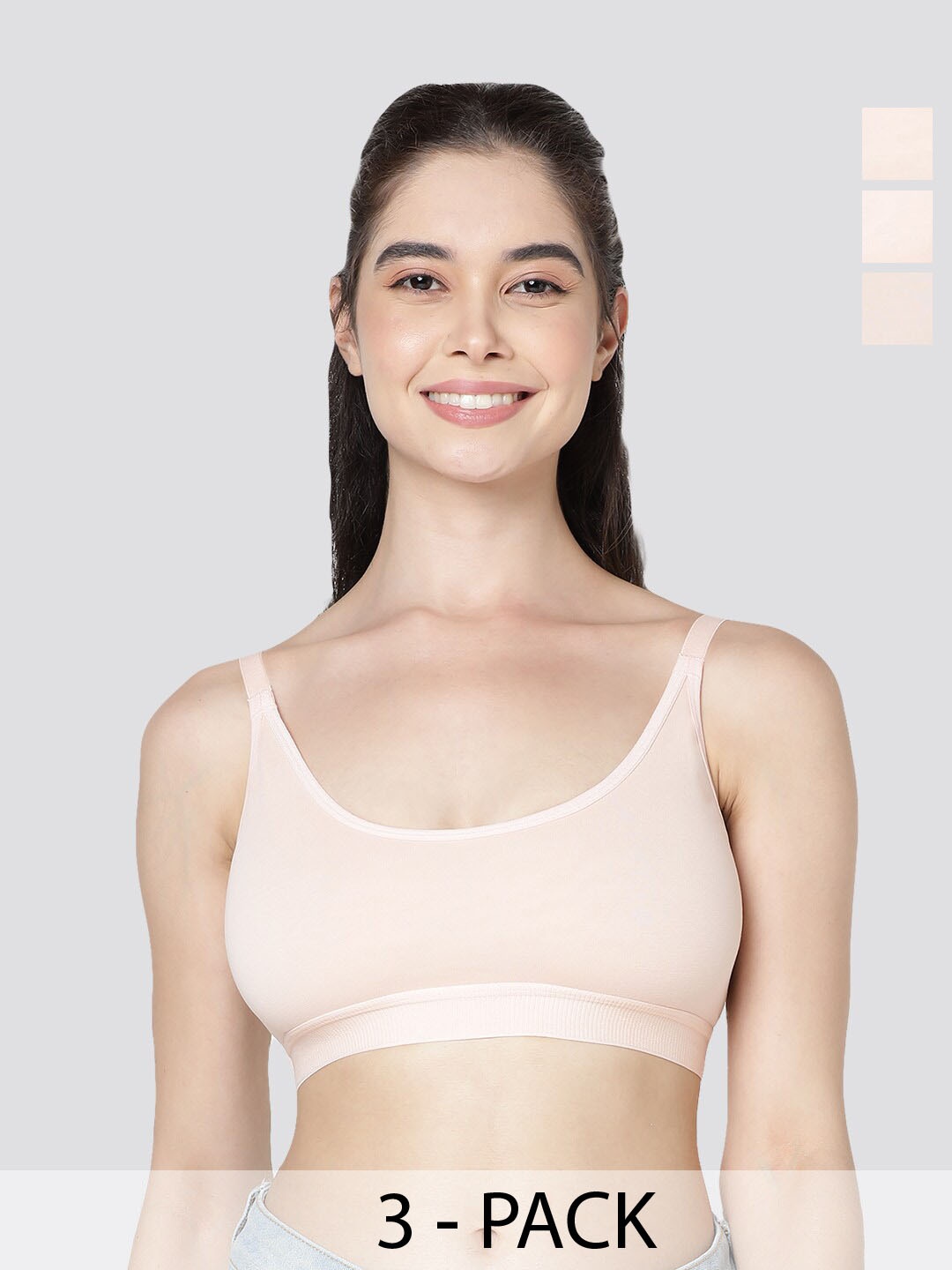 

Kalyani Cathy Pack of 3 Double Layered Seamless Slip On Bra PCH-PCH-PCH, Peach