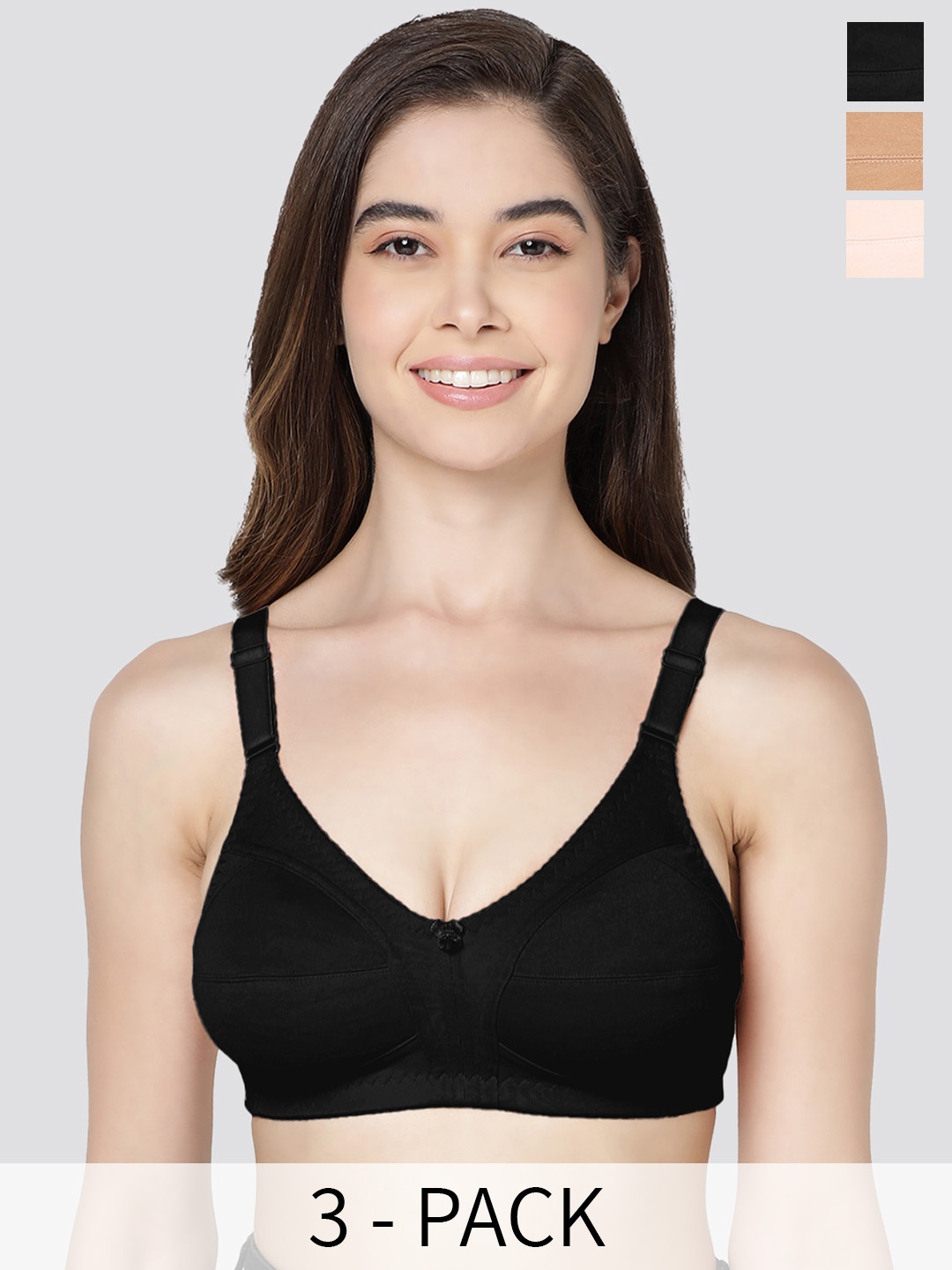 

Kalyani Anaya Pack of 3 Full Coverage Minimizer Bra CML-BLK-PCH, Camel brown