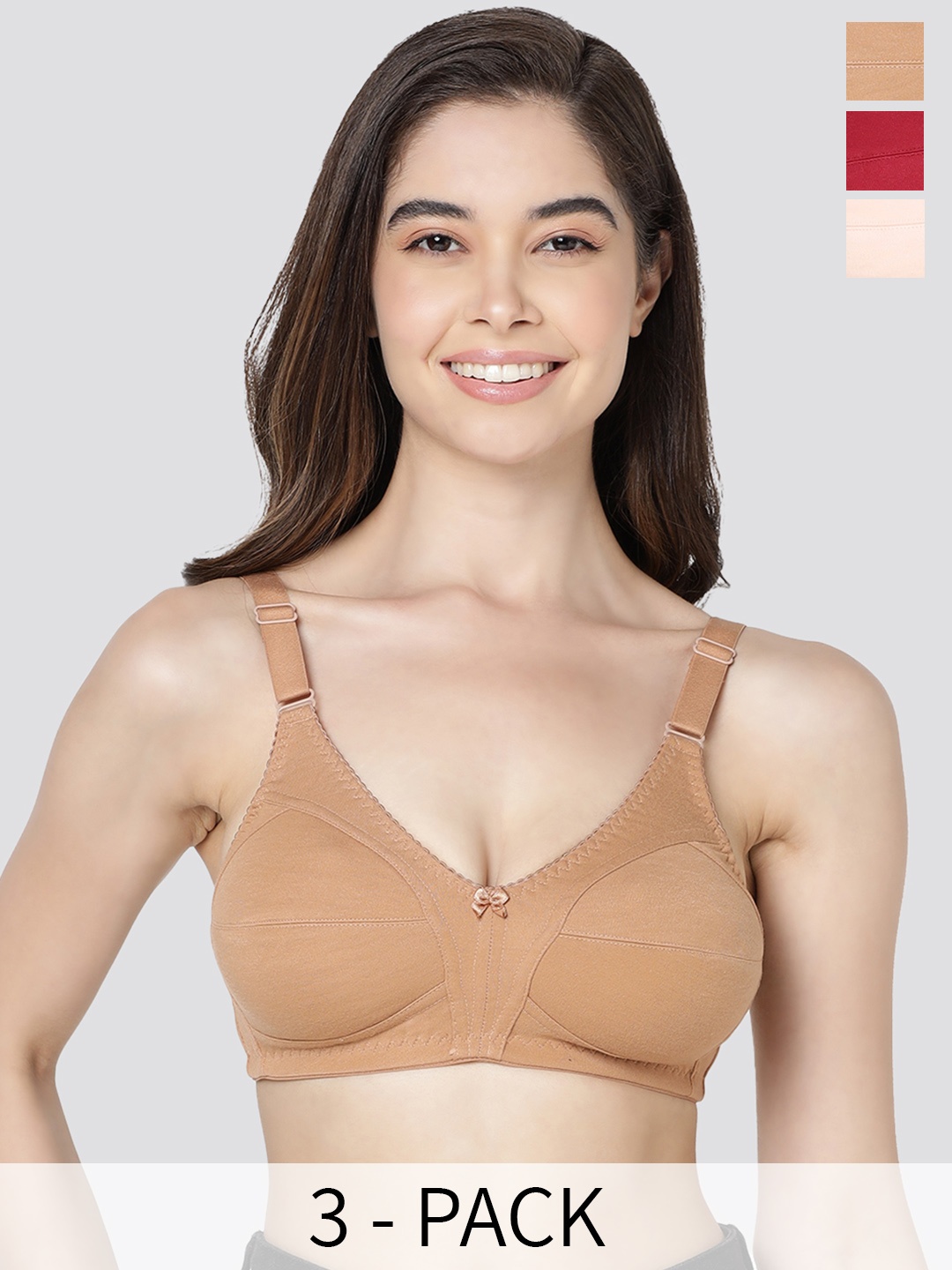 

Kalyani Anaya Pack of 3 Full Coverage Minimizer Bra CML-MRN-PCH, Camel brown