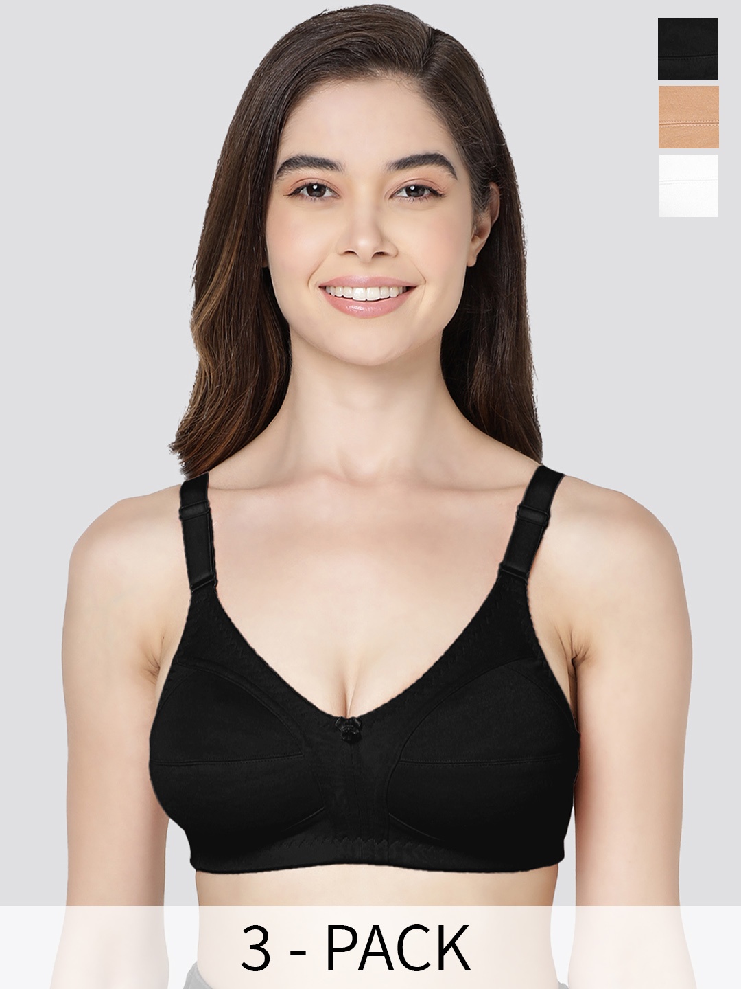 

Kalyani Anaya Pack of 3 Full Coverage Minimizer Bra WHT-CML-BLK, White