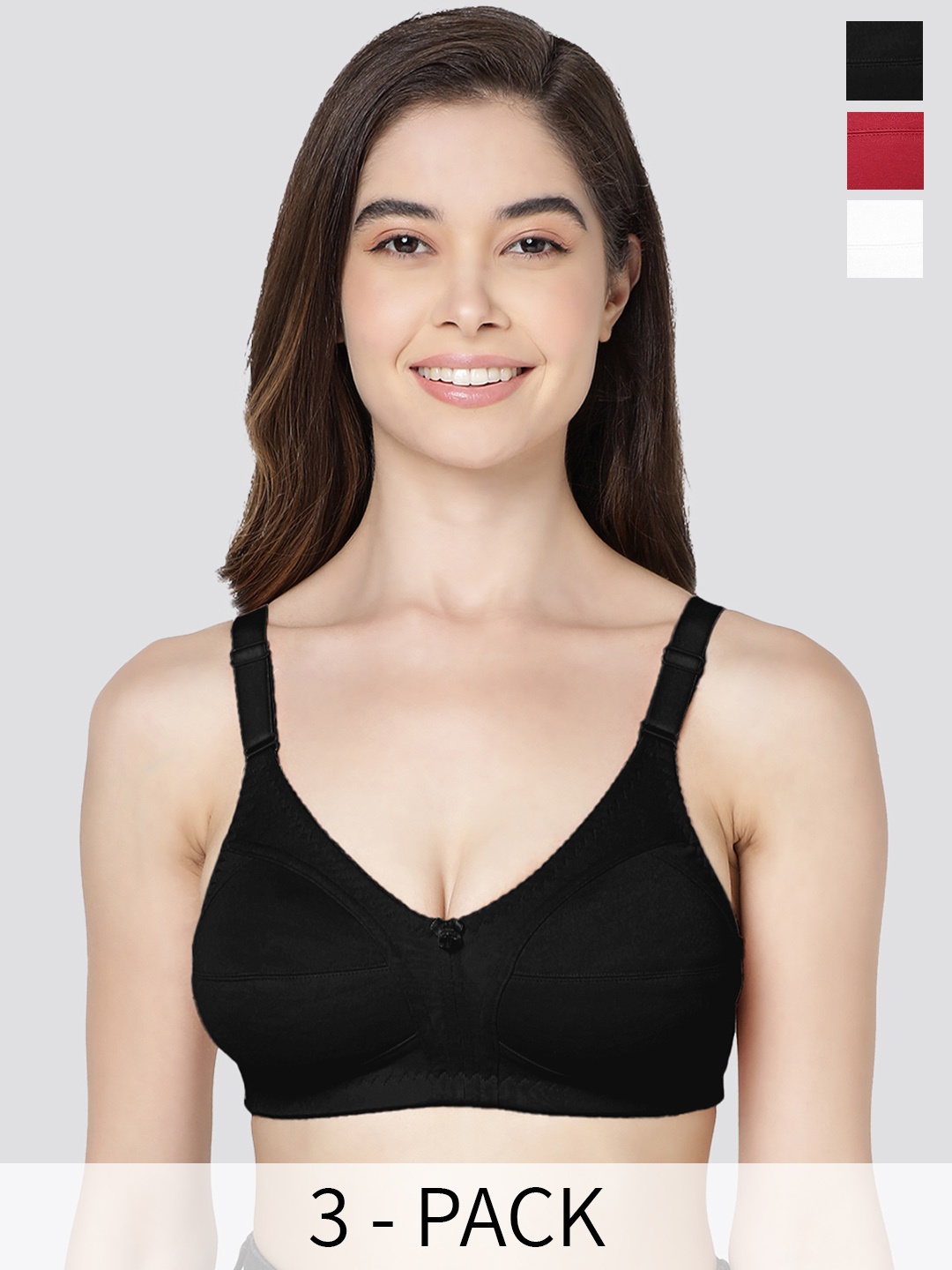 

Kalyani Anaya Pack of 3 Full Coverage Minimizer Bra WHT-MRN-BLK, White