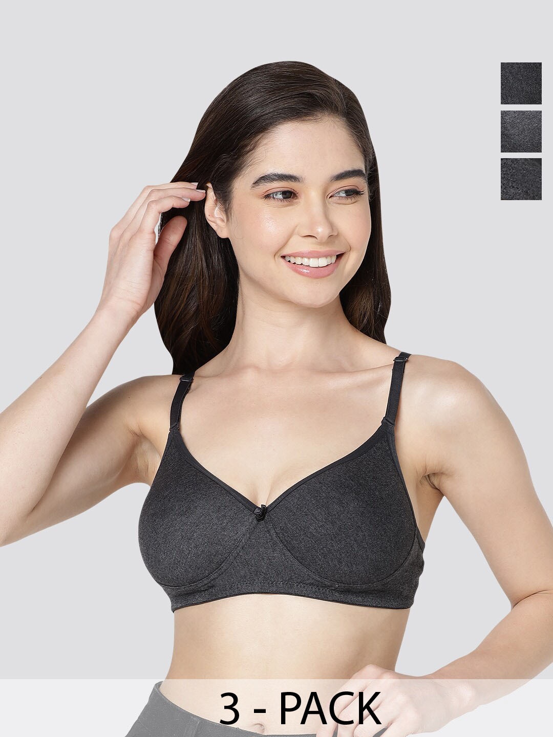 

Kalyani Emily Pack of 3 Lightlt Padded T-Shirt Bra BLK-BLK-BLK, Black