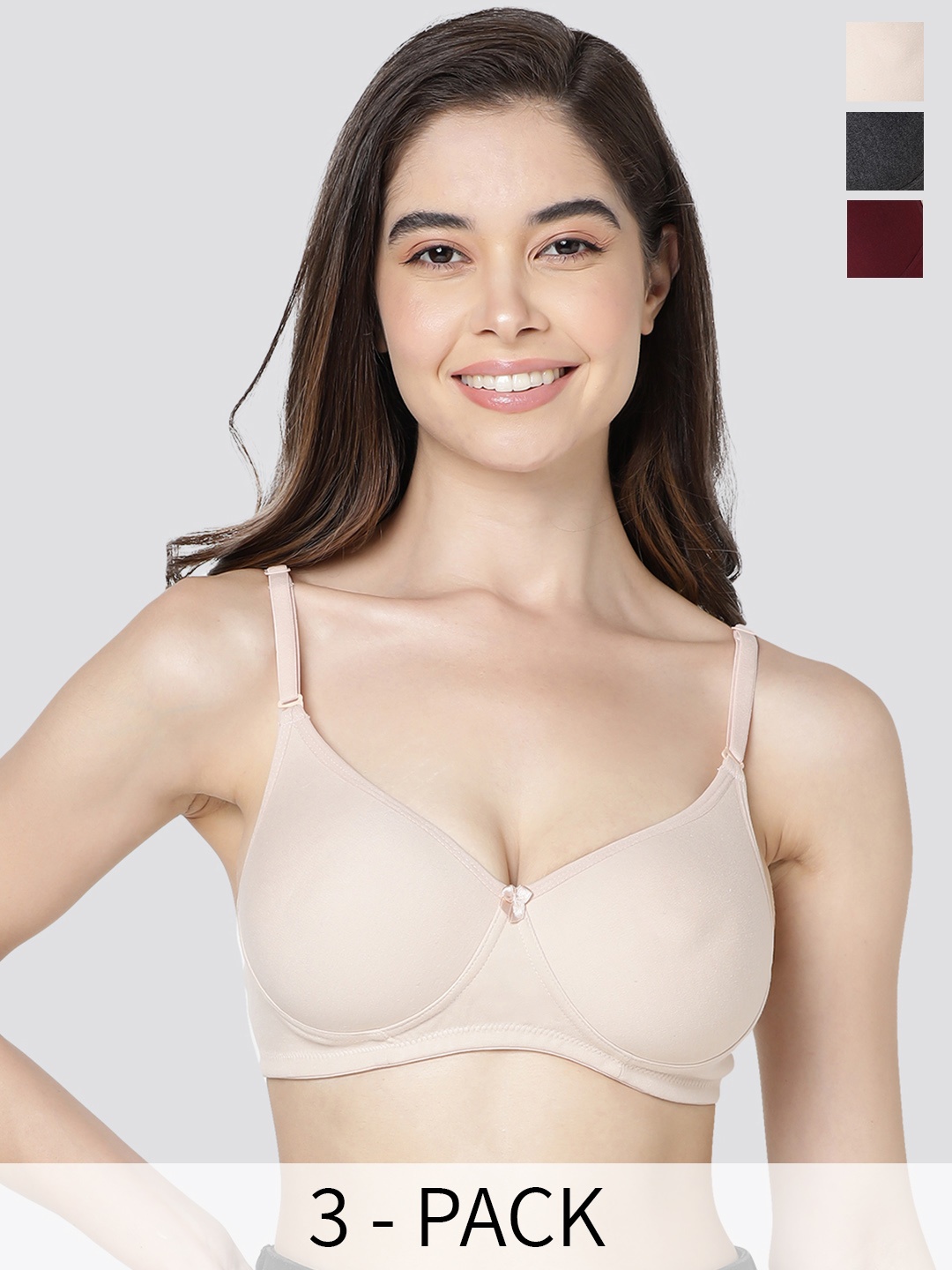 

Kalyani Emily Pack of 3 Lightlt Padded T-Shirt Bra BLK-MRN-ND, Beige