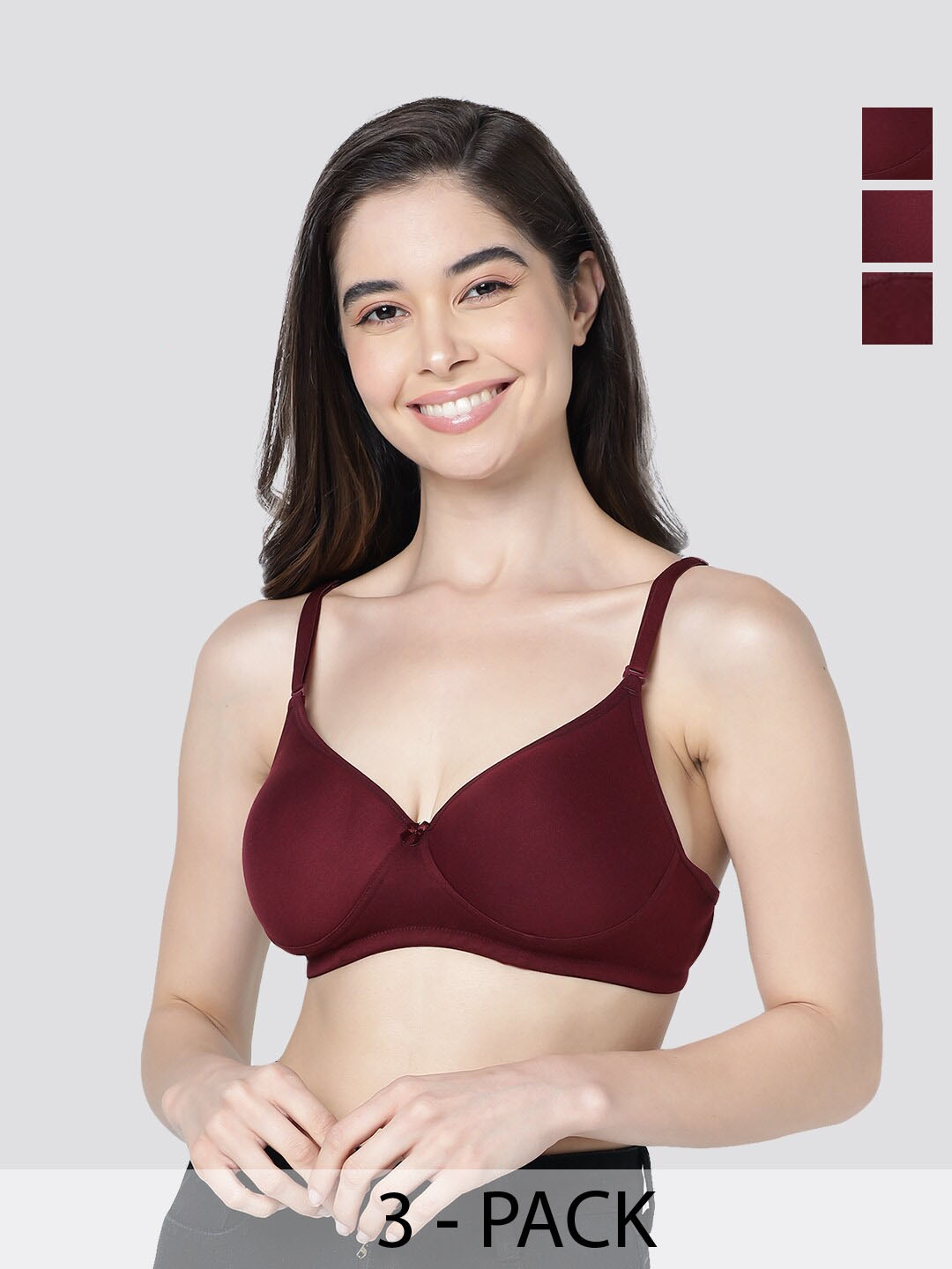 

Kalyani Emily Pack of 3 Lightlt Padded T-Shirt Bra MRN-MRN-MRN, Maroon
