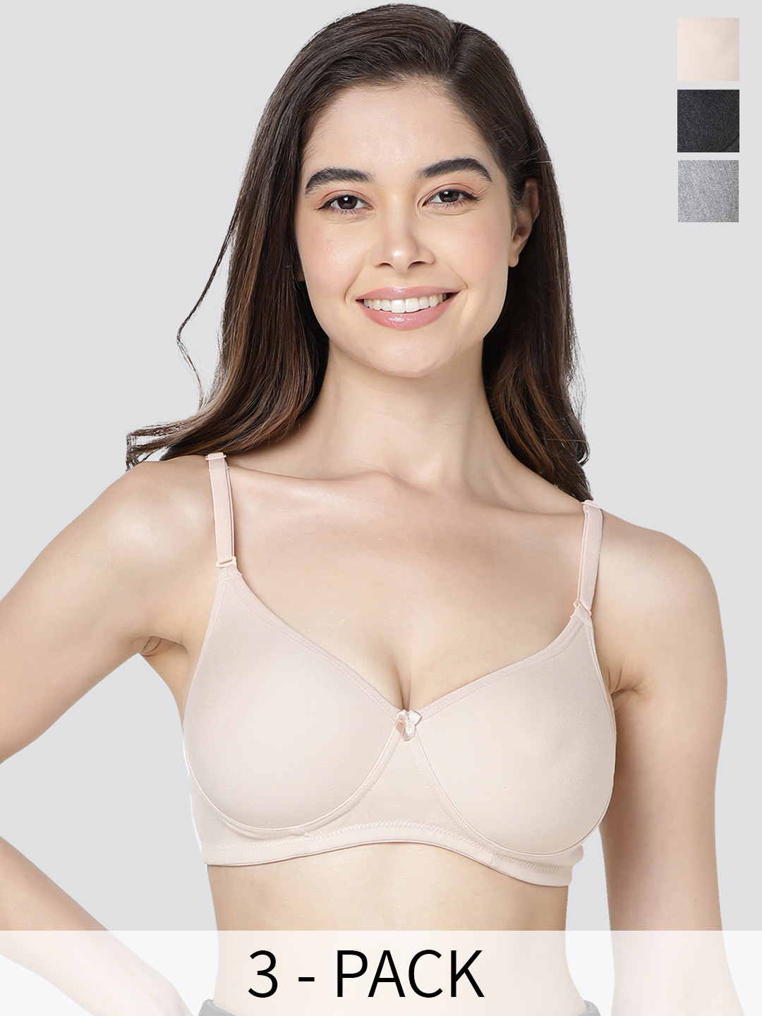 

Kalyani Emily Pack of 3 Lightlt Padded T-Shirt Bra ND-GRY-BLK-ND, Grey