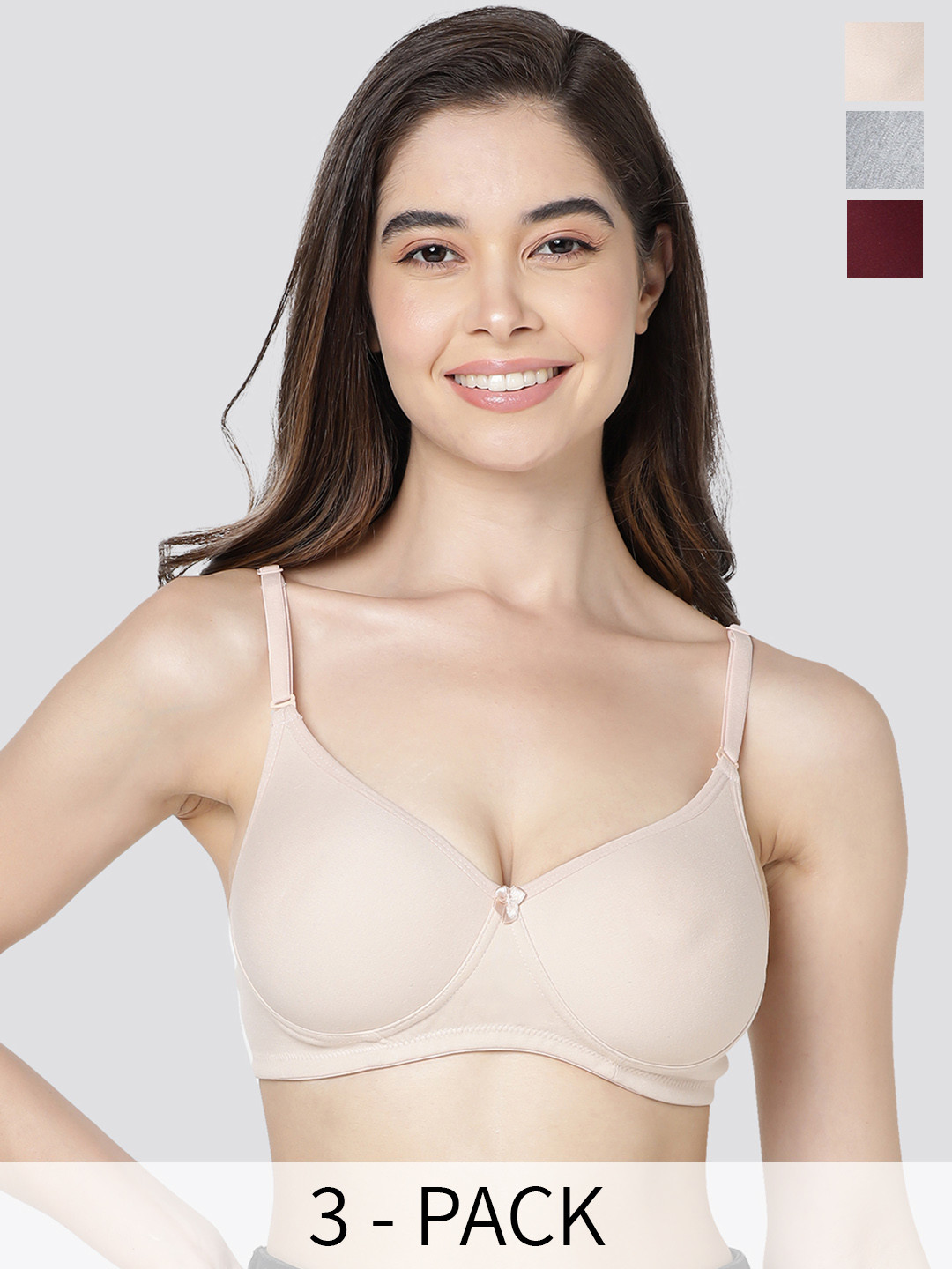 

Kalyani Emily Pack of 3 Lightlt Padded T-Shirt Bra ND-MRN-GRY, Beige