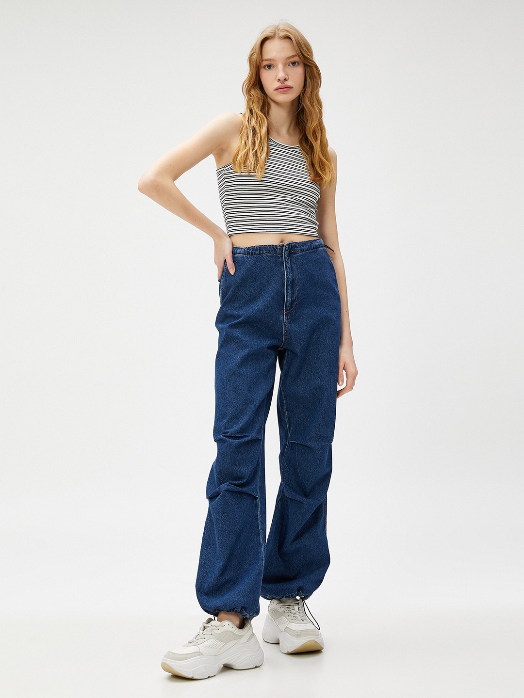 

Koton Horizontal Stripes Striped Round Neck Crop Top, Beige